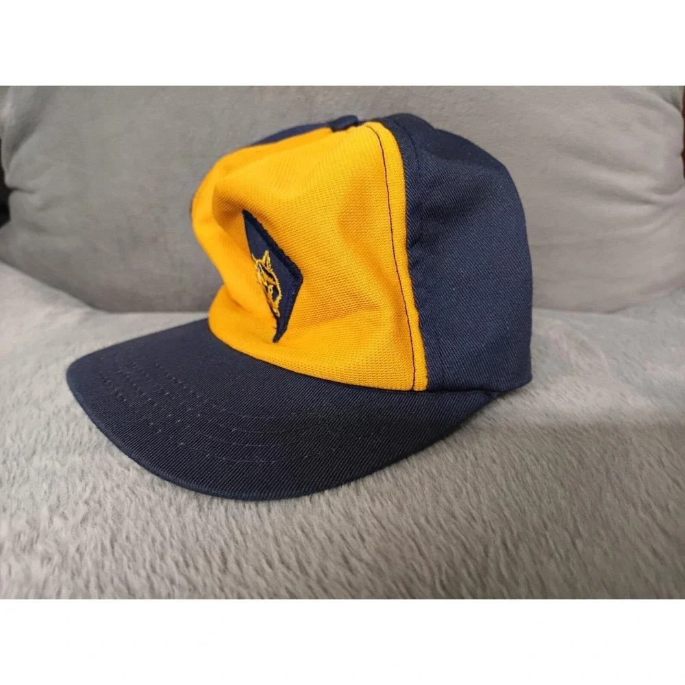 Vintage Boy Cub Scouts Wolf Cubs Snapback Hat Cap S M BSA Yellow Blue USA Made